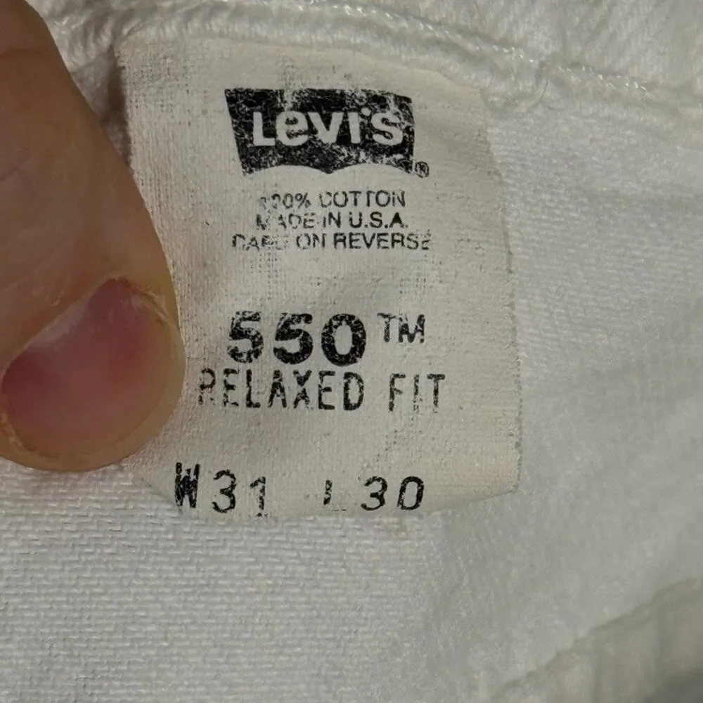 Vtg Levis 550 Jeans Mens 31x30 White Relaxed Fit Orange Tab Denim Pants 90s USA
